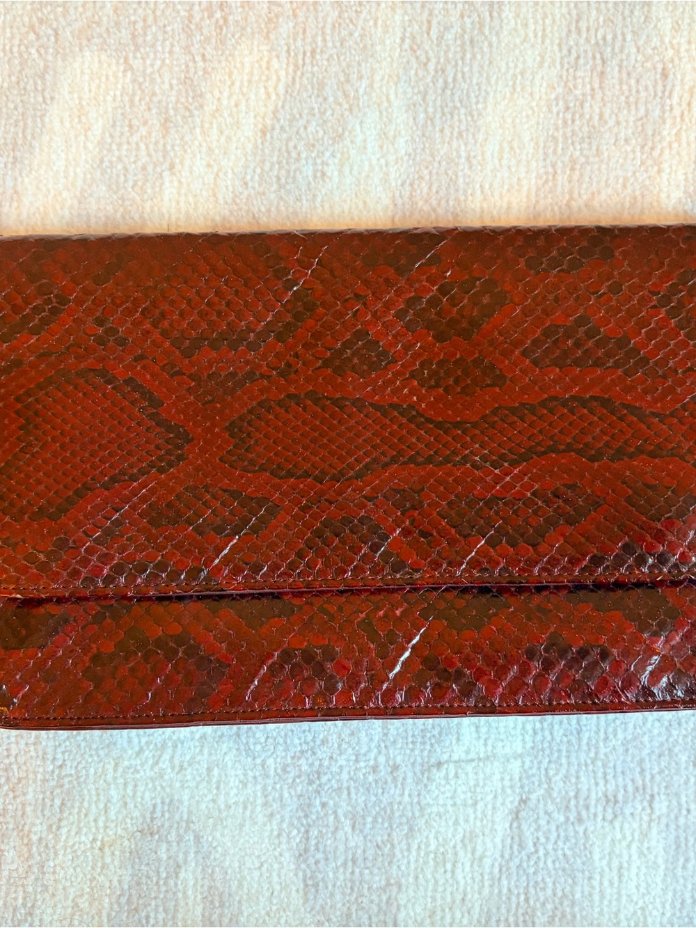 Vintage Burgundy Snakeskin Clutch Purse Gold Chain Shoulder Bag